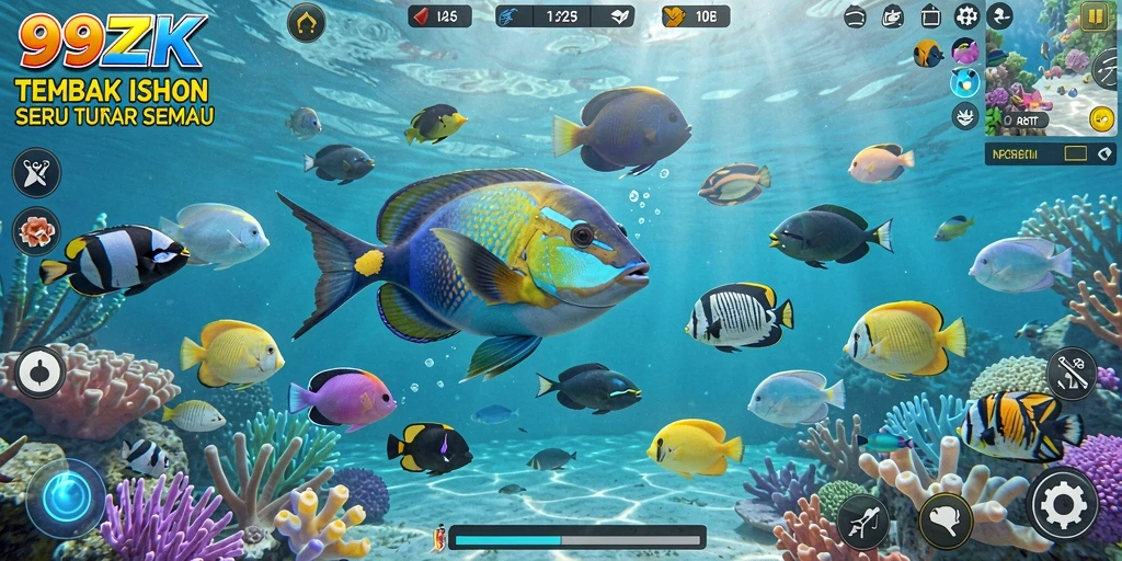 Screenshot gameplay 99ZK yang menampilkan aksi tembak ikan yang mendebarkan.