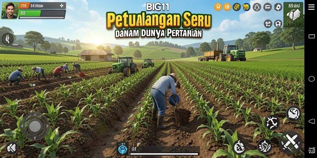 Screenshot gameplay BIG11 menunjukkan aktivitas bertani yang seru dan interaktif.
