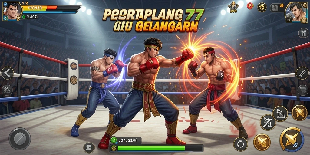 Screenshot gameplay <strong>BOSPLAY77</strong> menunjukkan pertarungan yang seru di arena.