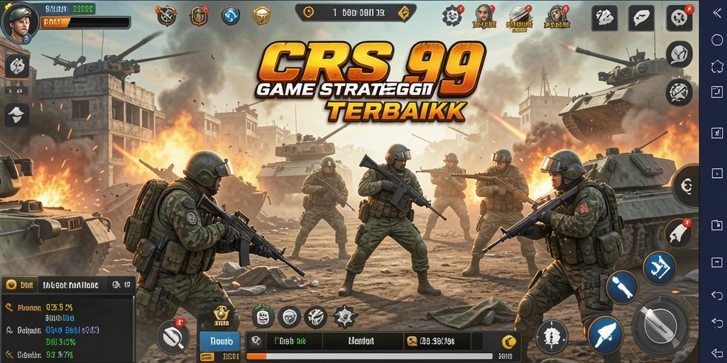 Screenshot gameplay CRS99 menampilkan pertempuran epik antar pasukan.