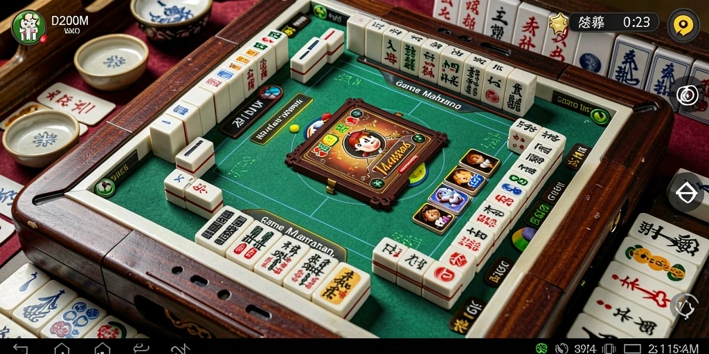 Screenshot gameplay D200M menunjukkan pertarungan tile Mahjong yang menantang.