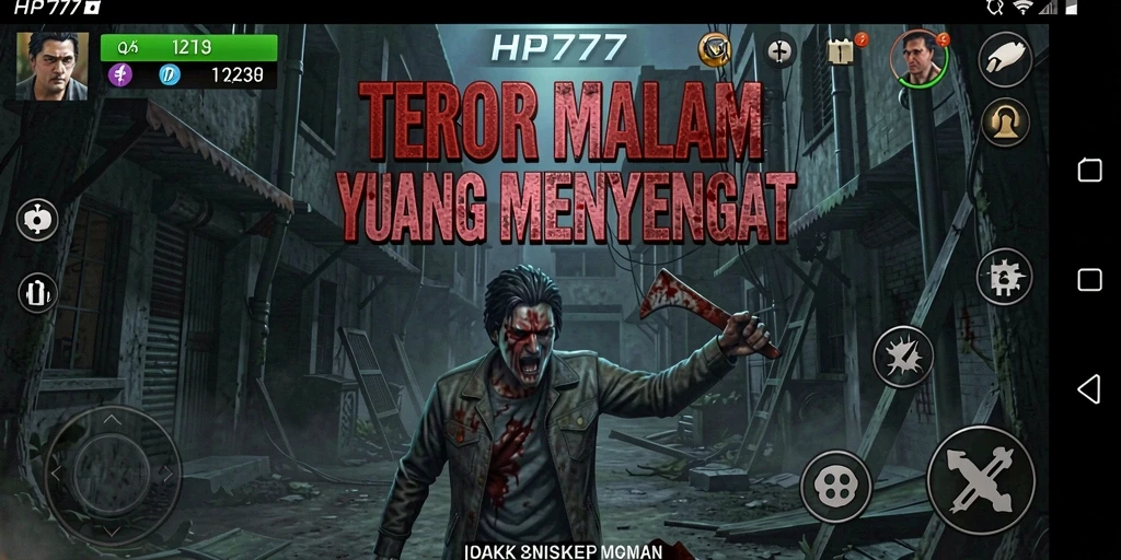 Screenshot gameplay HP777 menampilkan momen mencekam saat karakter menghadapi makhluk menyeramkan.