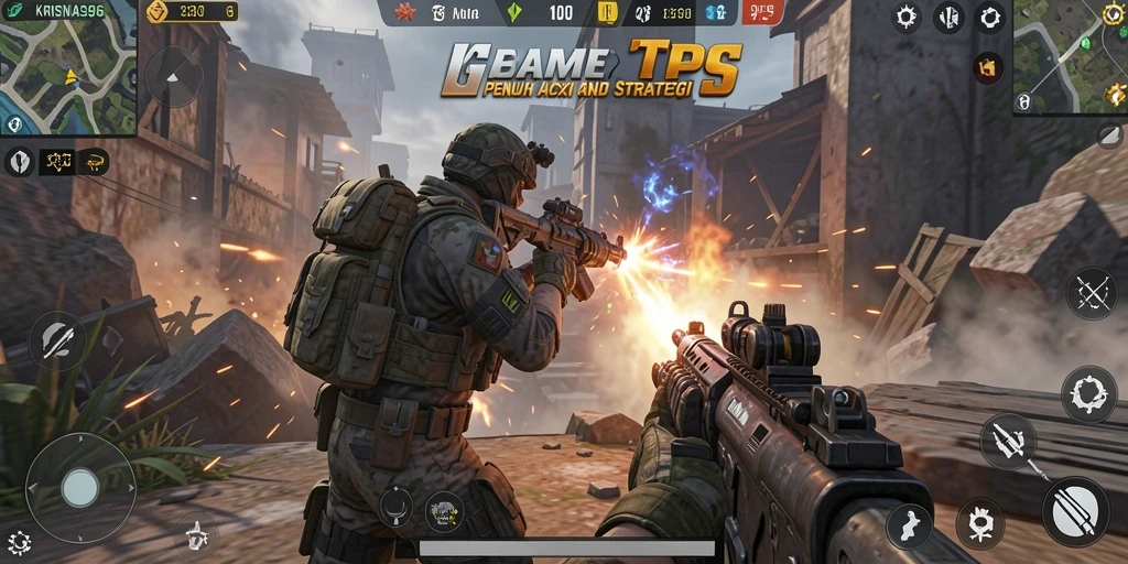 Tampilan mendebarkan gameplay KRISNA96 yang penuh aksi TPS.
