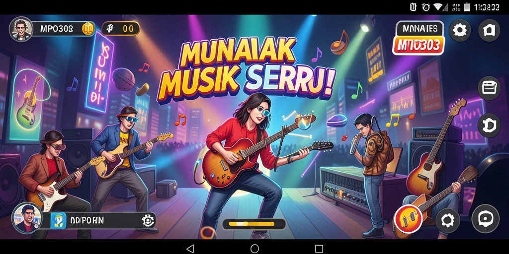 Screenshot MPO303 memperlihatkan gameplay seru dengan berbagai pilihan lagu dan visual menarik.