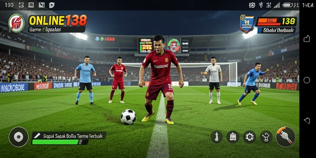 Tampilan utama gameplay ONLINE138 dengan aksi sepak bola intens.
