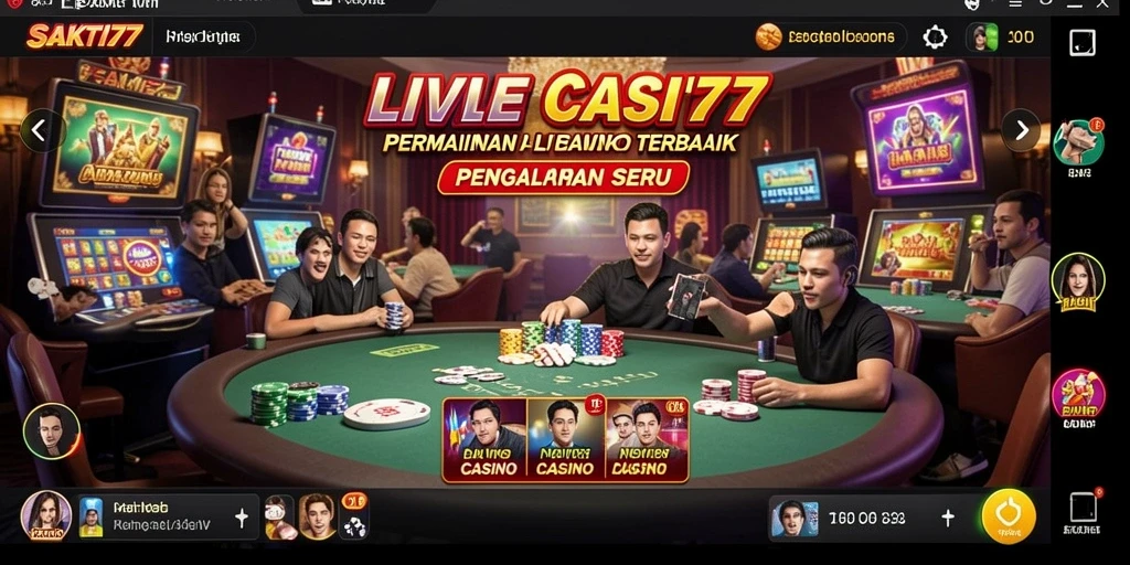 Screenshot gameplay SAKTI77 menampilkan dealer langsung dan suasana kasino.