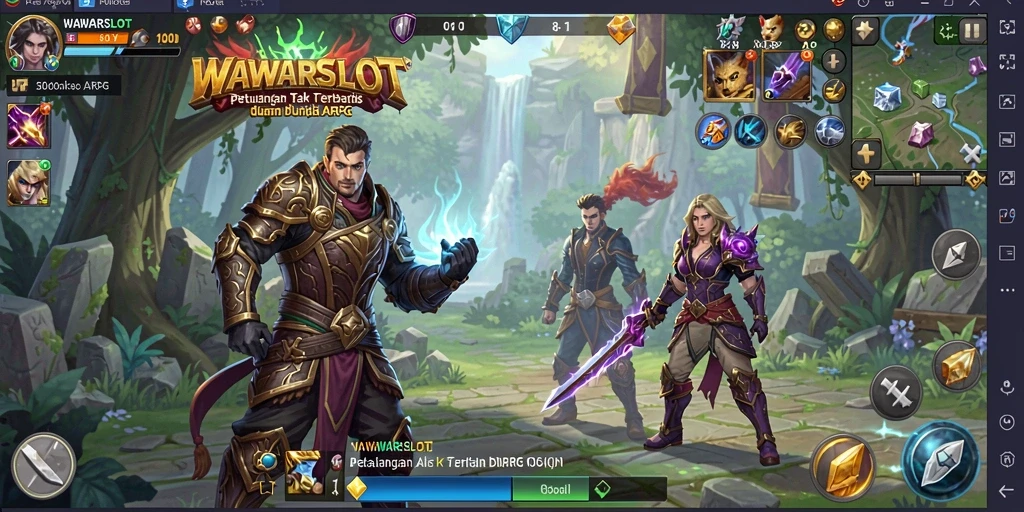 Gameplay WAWARSLOT menampilkan pertarungan seru di dunia fantasi.
