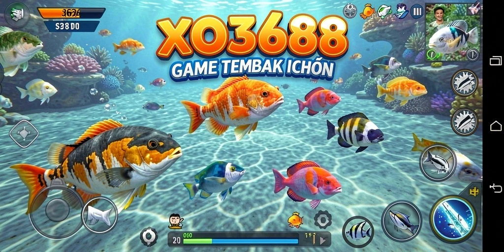 Screenshot menampilkan aksi seru dalam gameplay Tembak Ikan.